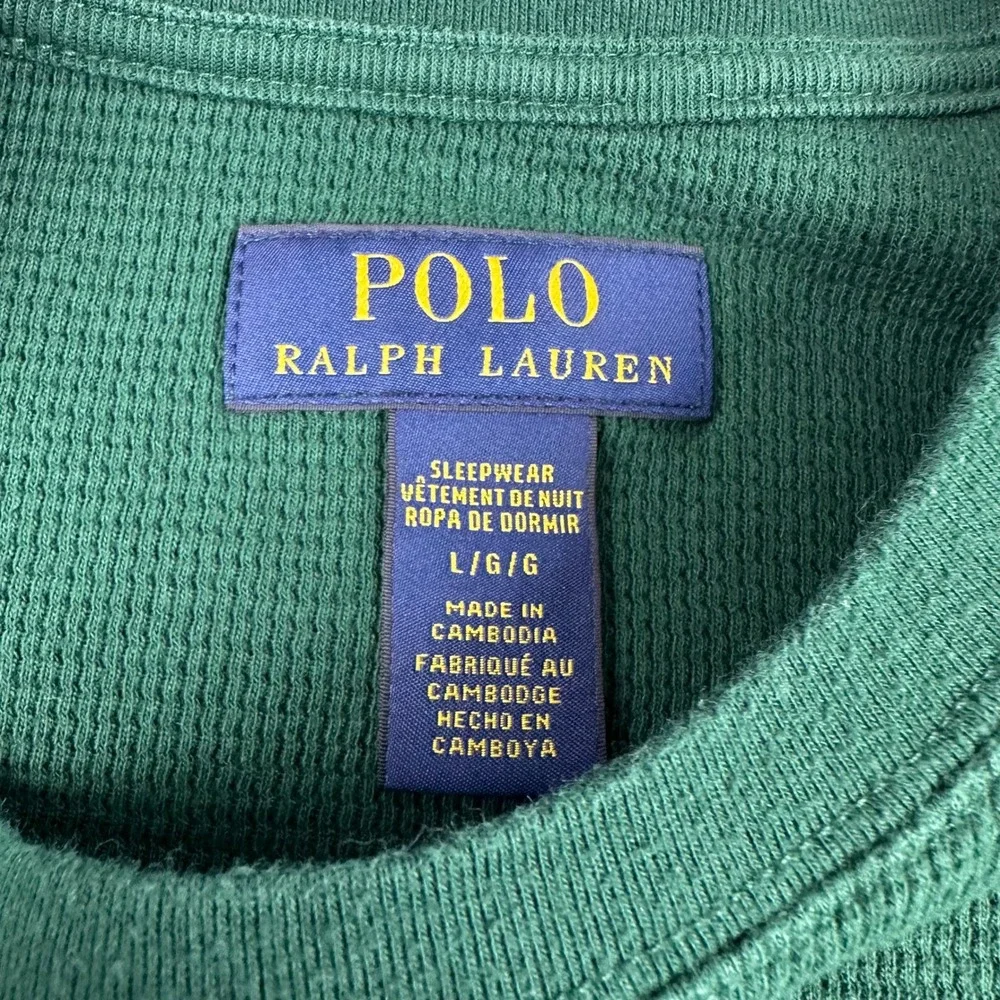 Polo Ralph Lauren Mens Size Large Green Waffle Knit Thermal Long Sleeve Shirt